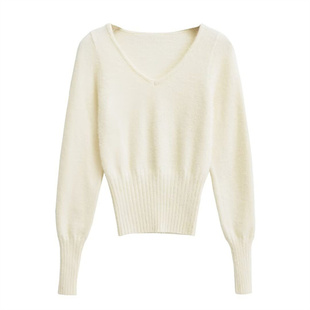 美式复古秋冬季性感v领短款针织衫修身显瘦打底套头毛衣软糯上衣