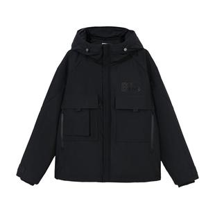 绫致杰克琼斯冬时尚潮流工装风外套纯色宽松日常连帽羽绒服男