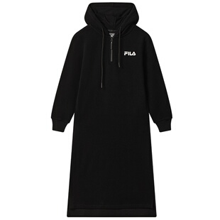 FILA 斐乐官方女连衣裙秋冬简约基础长款连帽打底显瘦卫衣长裙子
