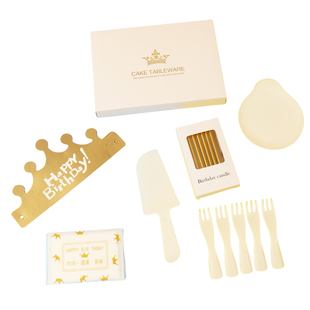 方纸盘蛋糕刀叉套装一次性高档餐具礼盒水滴盘叉刀蜡烛七合一组合