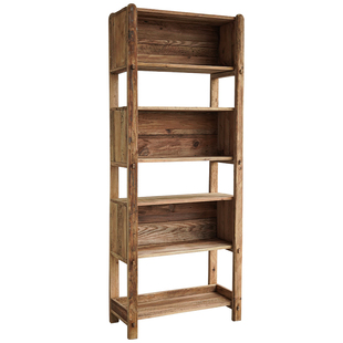 润家家居复古实木置物架老松木落地层架侘寂风收纳陈列柜靠墙书架