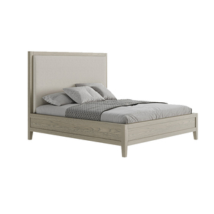 H.CLUB土伦床现代简约轻奢实木床亲肤棉麻面料卧室床