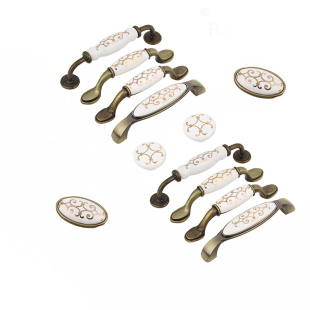 橱柜抽屉衣柜门把手裂纹陶瓷田园风格青古铜拉手欧式碎纹拉手包邮