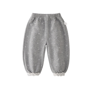 [7A抗菌]女童长裤满印春季百搭春新款宝宝束脚裤花边儿童休闲卫裤