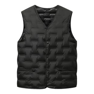 雪中飞2025冬新款男士V领爸爸款分格羽绒马甲无袖背心黑色大码