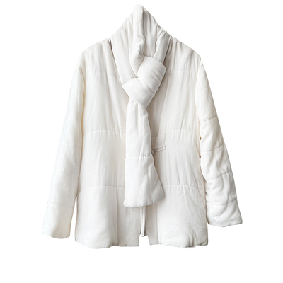 送真丝围脖~100桑蚕丝丝绒棉服女宽松休闲百搭真丝绒棉袄长袖