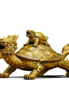 母子铜龙龟招财客厅玄关装饰品