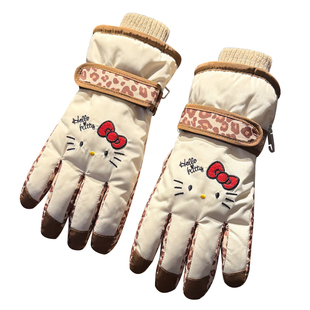 HelloKitty滑雪手套女士冬季可爱加绒加厚骑行保暖防寒风女生手套