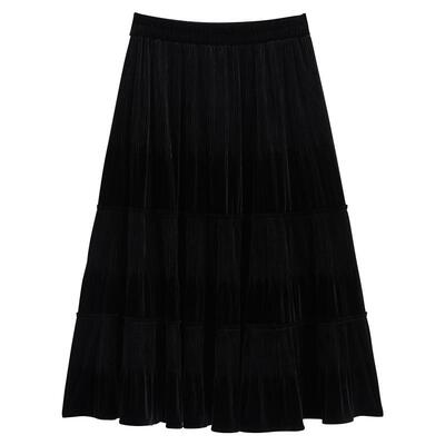 YINER音儿专选女装冬季法式优雅通勤长款高腰A字丝绒半身裙