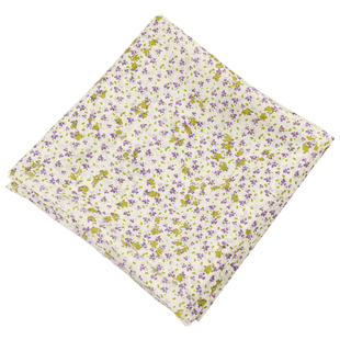 微透田园风米白底绿色紫色小碎花印花暗纹天丝麻布料 做裙子面料