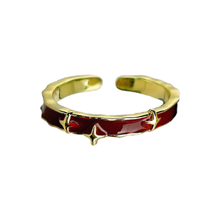 新年红色星星开口可调节戒指女复古小众食指戒轻奢高级感气质指环