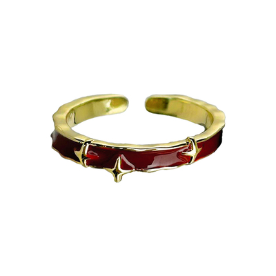 新年红色星星开口可调节戒指女复古小众食指戒轻奢高级感气质指环