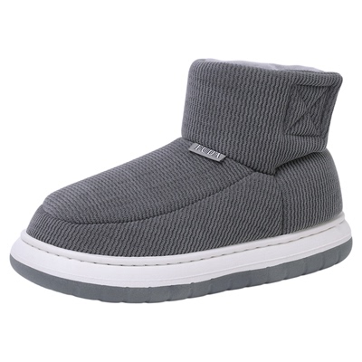 冬季高帮加绒加厚男士老人保暖棉鞋防滑厚底居家外穿包跟女棉拖鞋