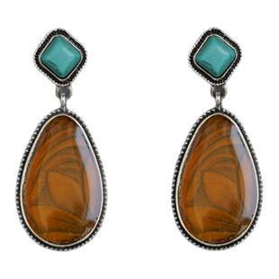 Vintage古着Turquoise Stone耳环复古银色耳饰