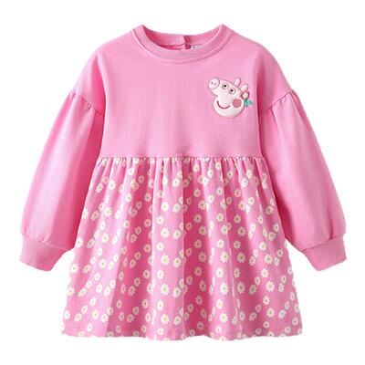 小猪佩奇女童连衣裙宝宝中小童卫衣裙春秋洋气高级粉色圆领长袖裙
