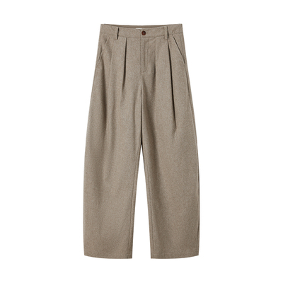 CROWNLESS未冕磨毛人棉羊毛混纺老钱色系双褶皱阔腿裤