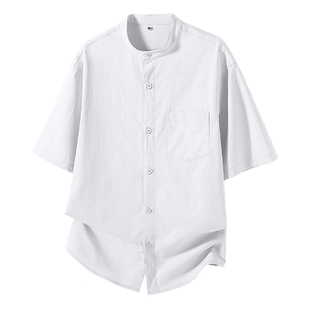 班尼路S&K系列短袖衬衫男款夏季男生亨利领砂洗衬衣宽松薄款外套A