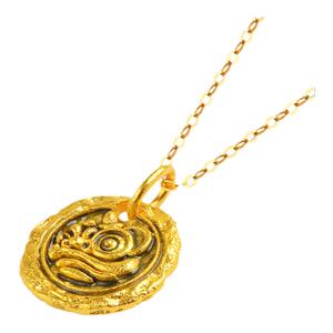 老庙黄金足金999古韵古法电黑舞狮挂坠吊坠平安无事中性珐琅复古