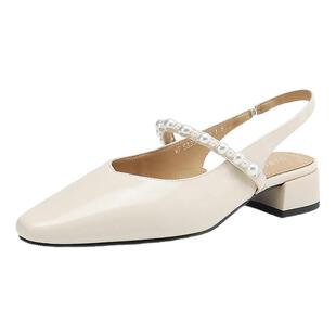 达芙妮包头凉鞋女款2026新款外穿中跟尖头玛丽珍单鞋法式粗跟皮鞋