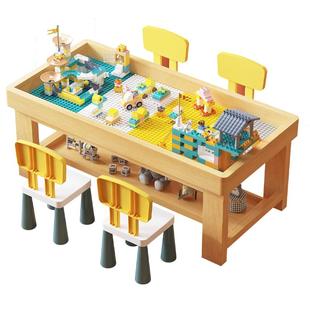 实木积木桌儿童智力开发动脑大颗粒积木益智拼装积木玩具桌多功能