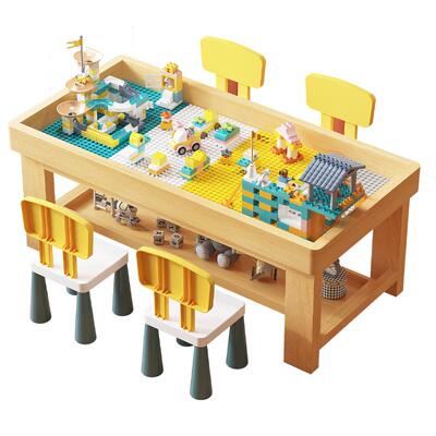 实木积木桌儿童智力开发动脑大颗粒积木益智拼装积木玩具桌多功能
