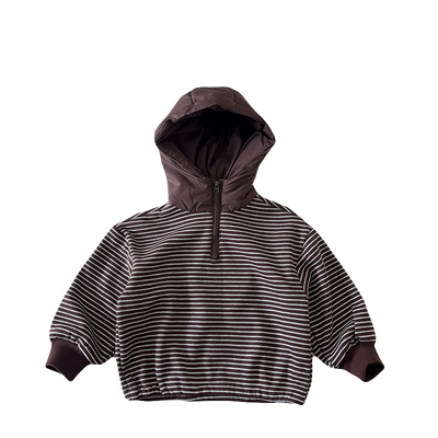 男童冬装加绒卫衣儿童连帽上衣一体绒韩版女小童宝宝薄绒条纹卫衣