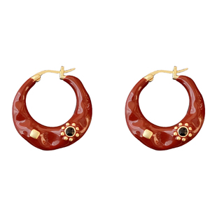 安可拉红滴釉珐琅耳环女新年复古轻奢高级感耳圈2025秋冬新款耳饰