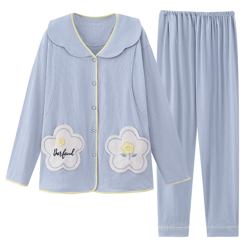 带胸垫月子服夏薄款纯棉哺乳睡衣