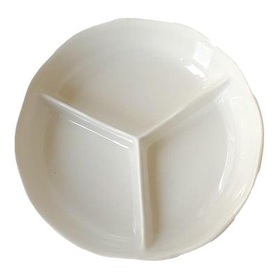 一人食纯白花边陶瓷三分格深碗