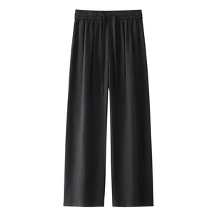 日系纯棉慵懒风休闲裤子男宽松仿棉麻亚麻直筒阔腿裤垂感薄款长裤