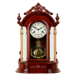 汉时客厅中式坐钟实木钟表机械台钟大号时钟创意中堂装饰座钟HD07