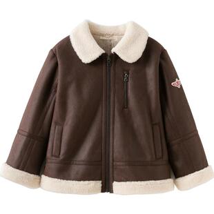 戴维贝拉儿童麂皮绒外套2025男童冬装新款加绒上衣大童夹克开衫