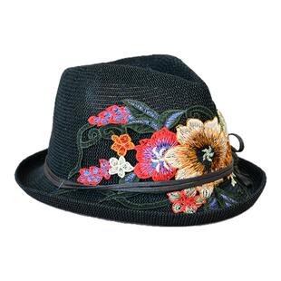 民族风刺绣帽子女士春夏秋盆帽小礼帽百搭平顶帽爵士帽遮阳帽休闲