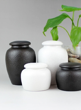 复古粗陶罐黑色瓷瓶茶叶罐密封中式香料普洱药粉保鲜瓶储藏罐家用