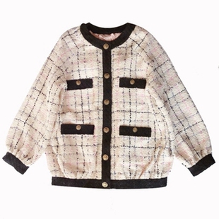 亏本清仓~春宋祖儿唐嫣李沁同款宽松小香风格纹上衣粗花呢外套女