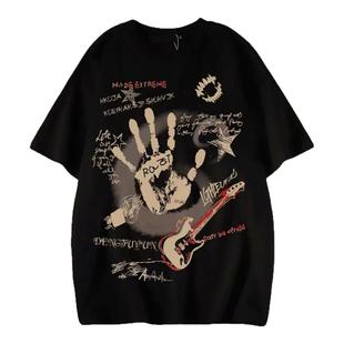 美式潮牌hiphop手指纯棉短袖t恤男女夏季宽松ins街头风半袖上衣服