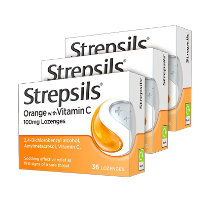 Strepsils使立消润喉护嗓咽炎含片血橙味添加维生素C英国进口*3盒