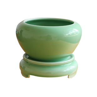 龙泉青瓷大号钵形香炉底座陶瓷供具焚香线香炉香薰炉寺庙供佛摆件