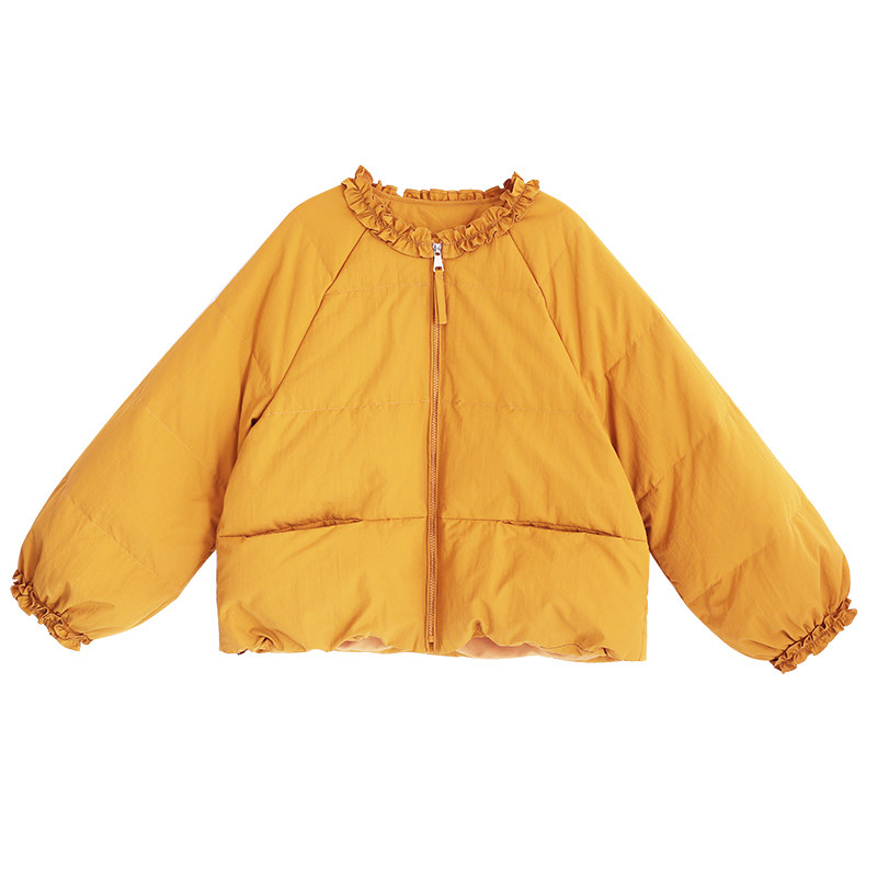 复古纯色花边领短款羽绒服女冬季