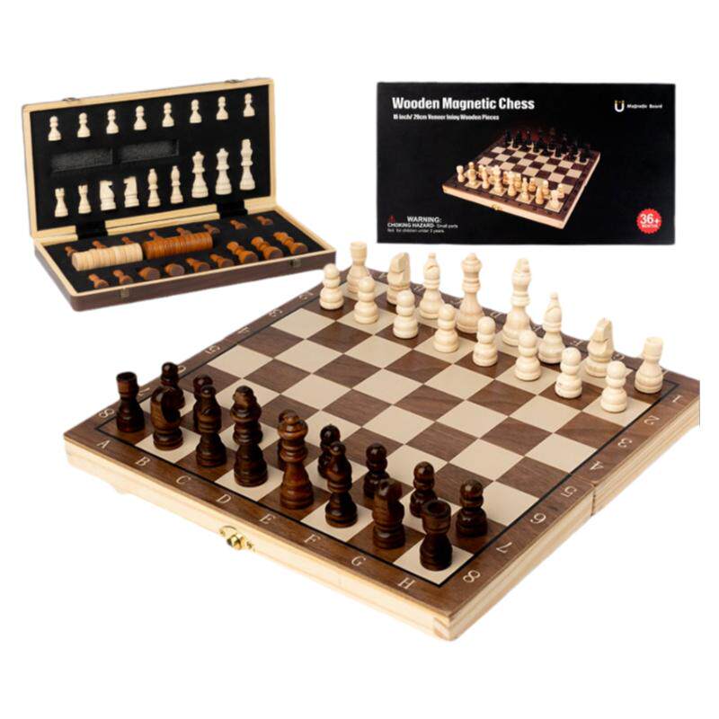 国际象棋木制色二合一折叠棋盘西洋chess学生竞赛专用