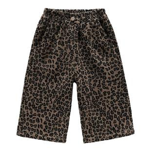 女童加绒裤子秋冬季2025新款洋气儿童豹纹阔腿裤女宝宝冬装长裤潮