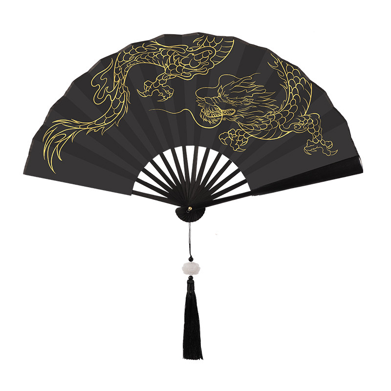 烫金绢布竹双面折扇马面裙龙扇套