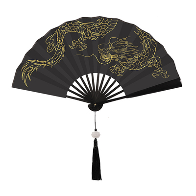 烫金绢布竹双面折扇马面裙龙扇套