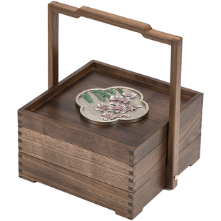 匠心坊中式糕点摆台实木木质托盘古风点心盒手提食盒复古茶歇摆件