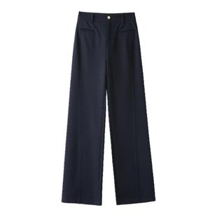 韩氏伊人窄版阔腿裤女2025新款冬季加厚毛呢裤子高腰垂感直筒裤子