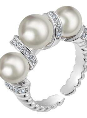 施家真多麻灰色珍珠戒指女