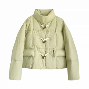 晴雨雪短款牛角扣羽绒服女韩版白鸭绒小个子面包服立领宽松冬外套