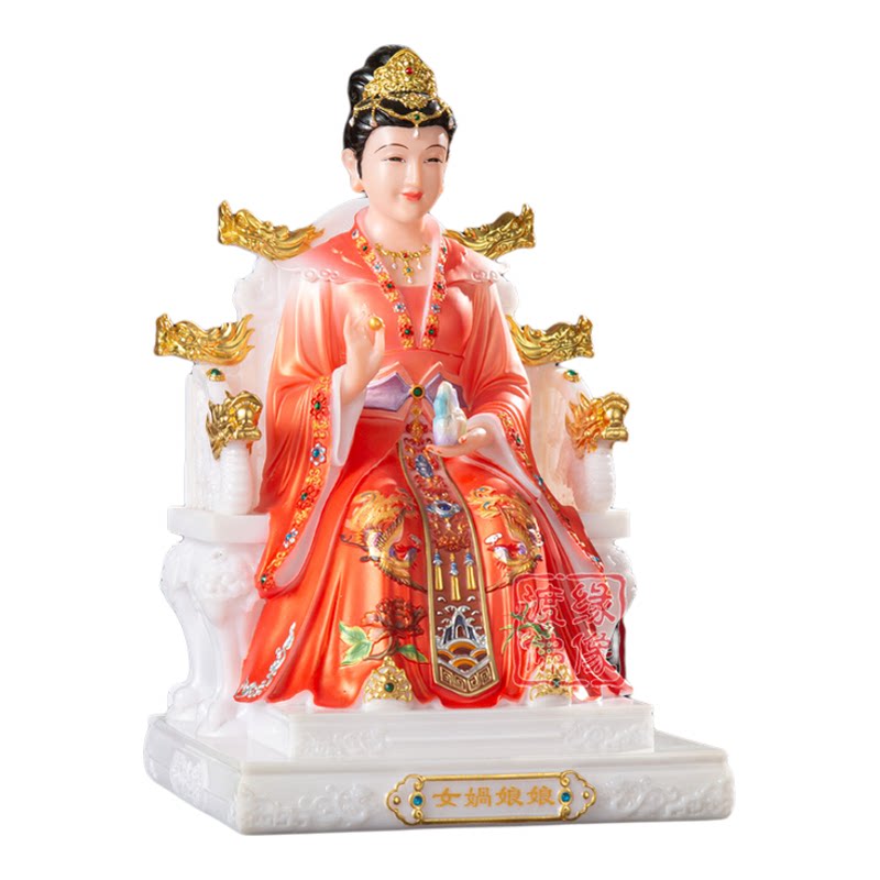 汉白玉女娲娘娘大地之母补天七彩石家用供奉摆件观音树脂佛像16寸
