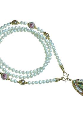 天然淡水小珍珠佛牌链子纯银