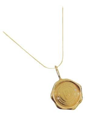 标志印章项链 女纯银镀黄金色Charm圆牌金币吊坠锁骨链简约高级